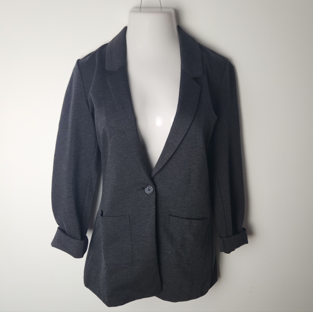 Garnet Hill Black Heather Knit Relaxed Blazer 4